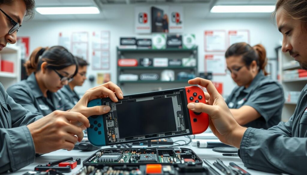 nintendo switch technicians assessing device